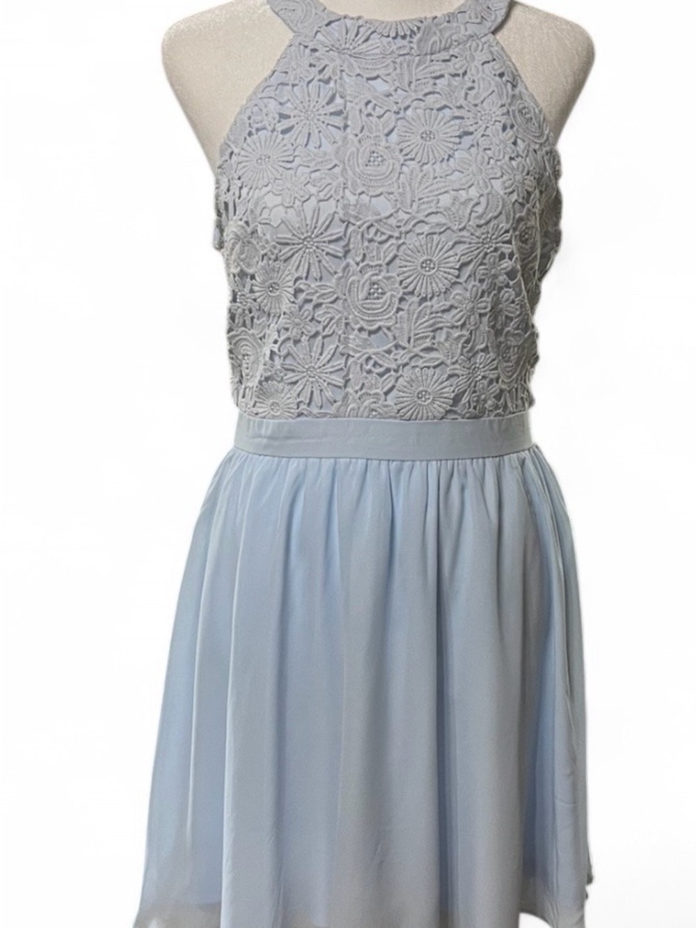 LuLu's Lover's Game Light Blue lace Skater Dress